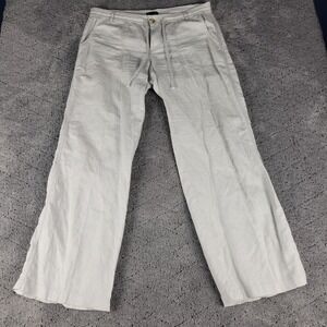 Gap Pants Womens 12 Gray Linen Blend Wide Leg Relaxed Lagenlook Beach Drawstring